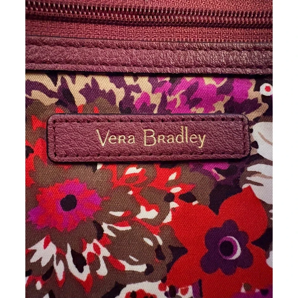Vera Bradley Quilted Leather Tote Bag Plum Burgundy Gold Hardware Large Shoulder
